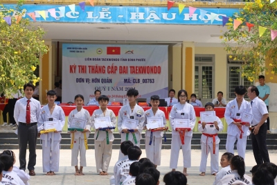Câu lạc bộ Taewondo - Trung tâm VH-TT Hớn Quản tổ chức Kỳ thi thăng cấp đai Taekwondo năm 2024