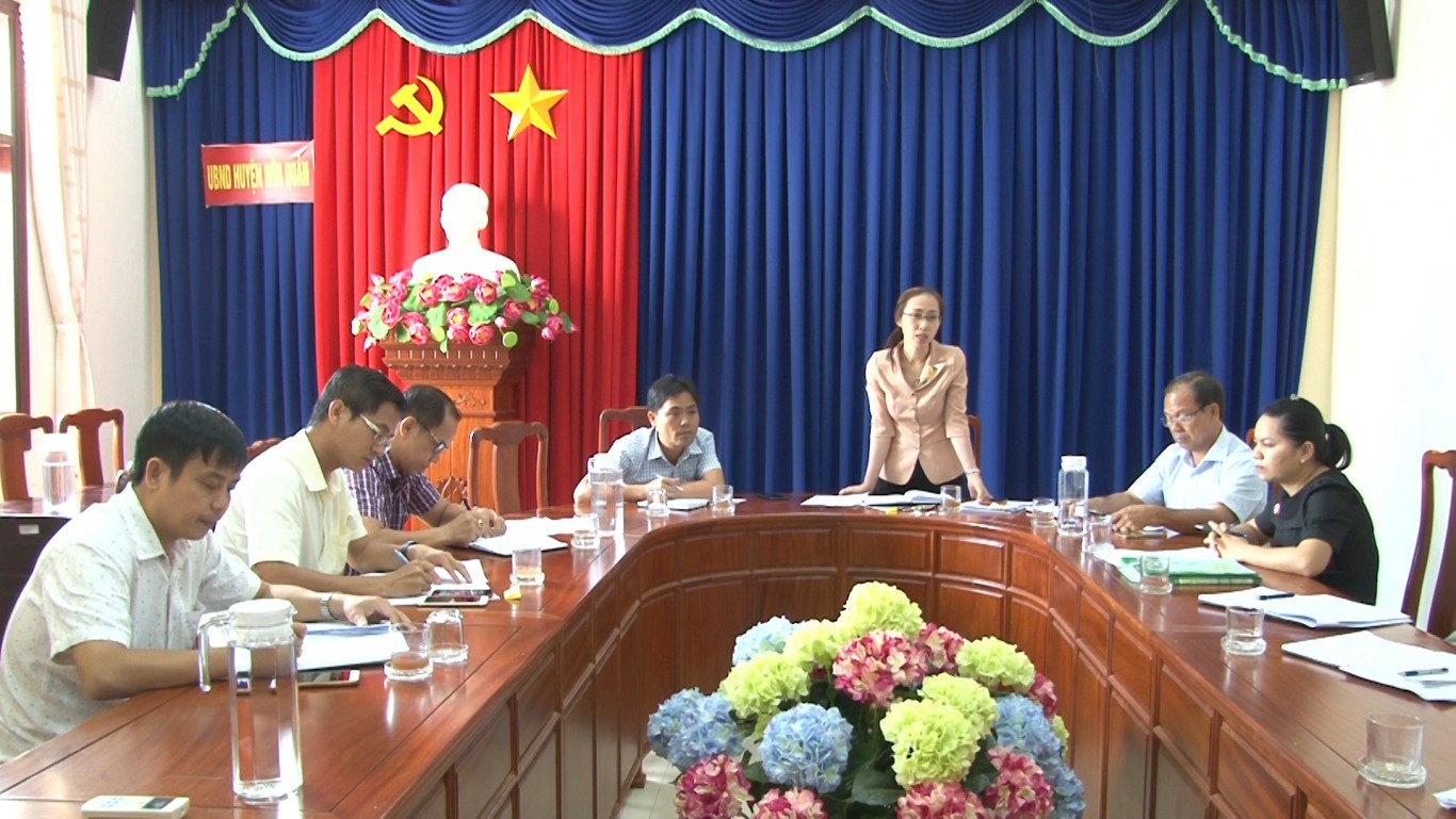 bà Phan Thị Kim Oanh, Chủ tịch UBND huyện phát biểu tại buổi làm việc
