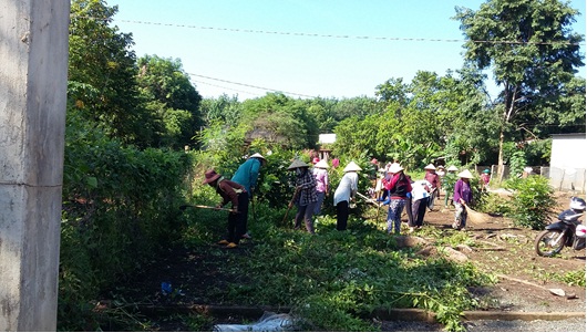 Hội viên phụ nữ ấp Thanh Sơn, xã Thanh An ra quân dọn dẹp vệ sinh môi trường.